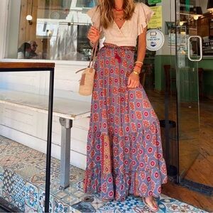 Summer Street Women’s Printed Long Ruffle Skirt